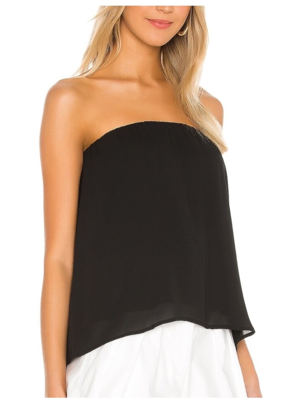 Krisa Strapless Black Chiffon Layered Tank Top